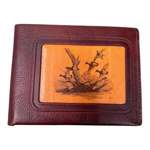 Vtg Georgia Textile Corp. Leather Wallet Duck Hunting Bifold Scene New Old Stock
